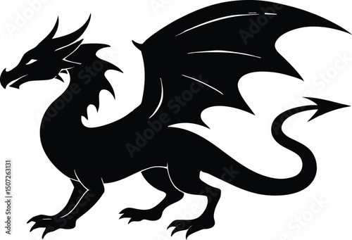 dragon icon silhouette style vector art illustration. Vector drawing of a black dragon silhouette design