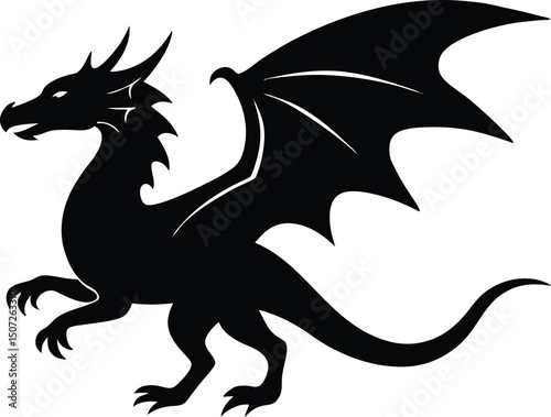 dragon icon silhouette style vector art illustration. Vector drawing of a black dragon silhouette design