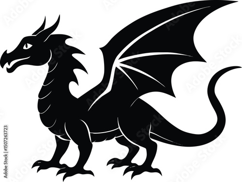 dragon icon silhouette style vector art illustration. Vector drawing of a black dragon silhouette design