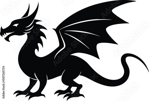 dragon icon silhouette style vector art illustration. Vector drawing of a black dragon silhouette design