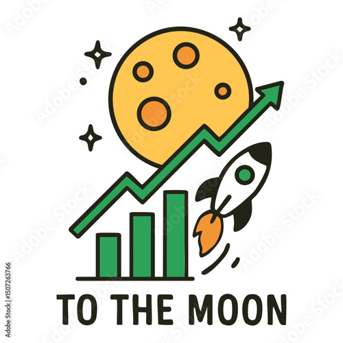 Minimalist Vector Icon of Stock Market Rocket Launching to the Moon – Ideal for Financial Apps, Investment Platforms, Crypto Projects, and Business Presentations