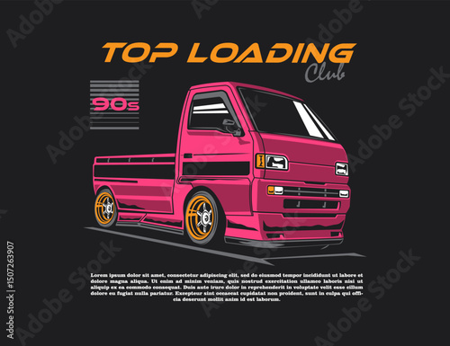 pick up car illustration vector with background for tees design