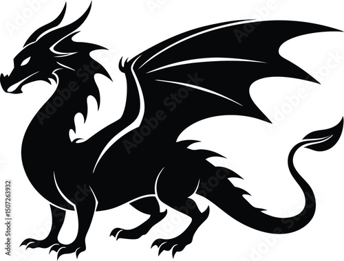 dragon icon silhouette style vector art illustration. Vector drawing of a black dragon silhouette design