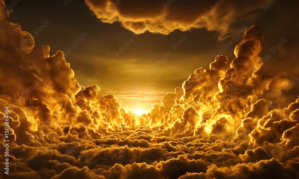 Abstract golden clouds and light tunnel effect