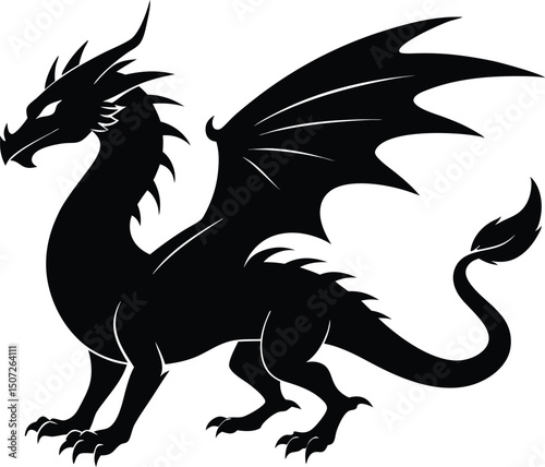 dragon icon silhouette style vector art illustration. Vector drawing of a black dragon silhouette design