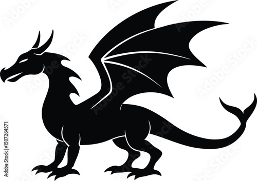 dragon icon silhouette style vector art illustration. Vector drawing of a black dragon silhouette design
