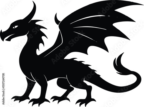 Dragon icon silhouette style vector art illustration. Vector drawing of a black dragon silhouette design