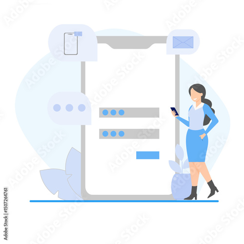 Illustration of registering using email, prepaid mobile phone number and linking using social media. concept of registration and login