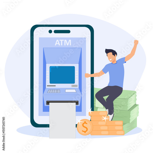 Cash Withdrawal, cash withdrawal illustration with characters, cash withdrawal concept.