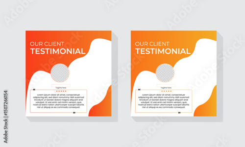 Professional flat color testimonial and client feedback template design for social media post	
