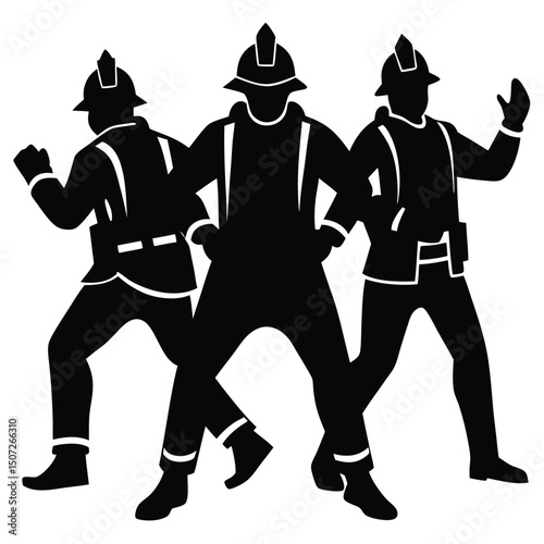 Three Silhouetted Firefighters in Action A Vector Illustration