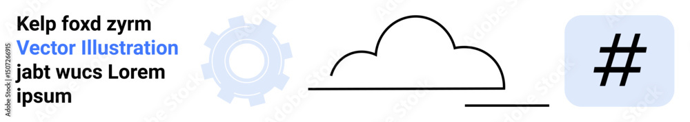 Fototapeta premium Cloud with horizontal line, gear, and metadata tag. Ideal for tech, social media, cloud computing, branding, collaboration, software simple landing page