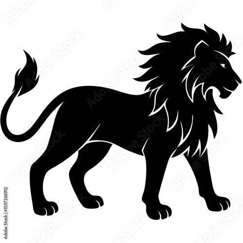  silhouette lion in zen brushwork employ brushst