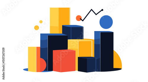 Abstract Business Data Graph in Dark Blue Orange and Yellow on White Background Representing Market Growth Financial Analysis and Strategic Investment