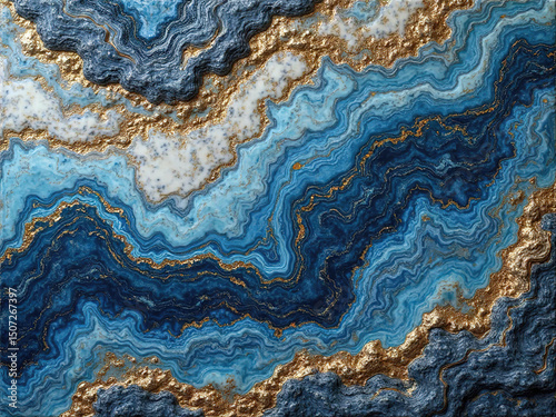 Abstract surface wallpaper made of shades of blue and gold. AI generated texture. High resolution wallpaper.