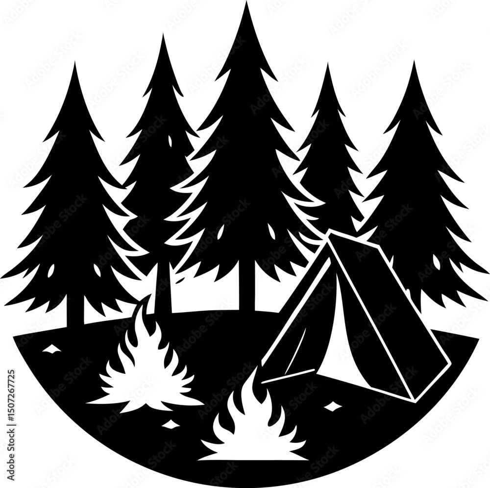 Obraz premium Camping Adventure in the Forest. silhouette vector.