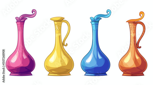 Assorted Pixel Art of Decorative Vases with a Simple Clean White Background in Purple Yellow Blue and Orange Color Palettes