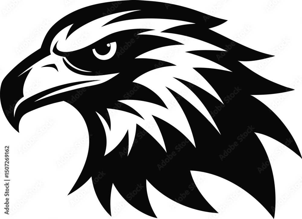 Fototapeta premium Eagle head vector illustration. Eagle head vector silhouette, Hawk head silhouette vector illustration 