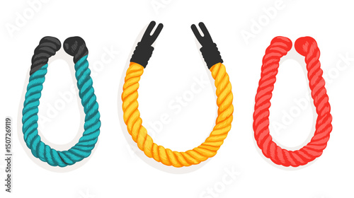 Battle Ropes in Pixel Art Style Isolated on White Background Showing Blue Yellow and Red for Fitness Training