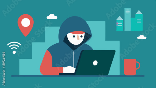 Digital Planning One criminal on a laptop scrolling through maps and calculating times to various escape points.