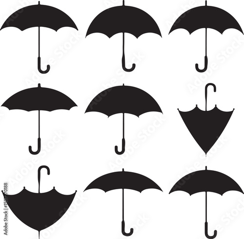 Umbrella in the Rain: A monochromatic artistic depiction of an umbrella shielding from a downpour, emphasizing protection and weather-related elements.