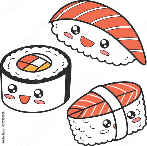 A cute cartoon fish sushi set vector illustrationA cute cartoon fish sushi set vector illustration