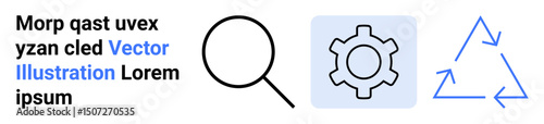 Magnifying glass, gear, and triangular recycling arrows showcase concepts thumbs up search, optimization, sustainability. Ideal for technology, process improvement, eco-consciousness, recycling
