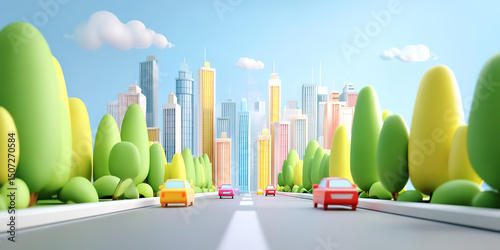 3D cartoon clay style city and streets