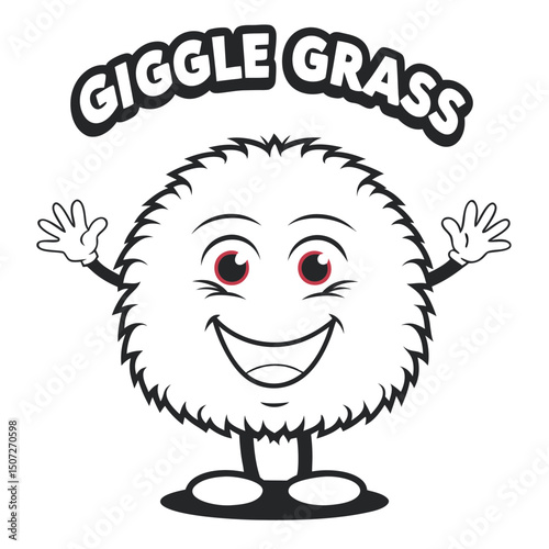 Happy Cartoon Fluffball Character with Arms Reaching Upward, Isolated on White Background, Vector Illustration                                        