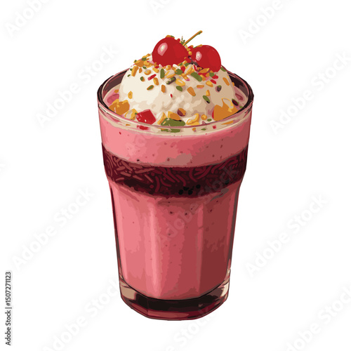 Refreshing Pink Falooda Drink with Toppings Art & Illustration