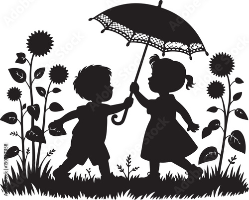 Umbrella in the Rain: A monochromatic artistic depiction of an umbrella shielding from a downpour, emphasizing protection and weather-related elements.