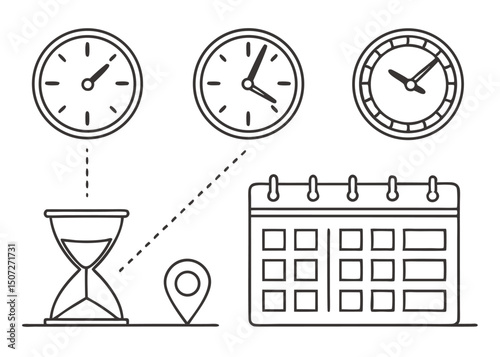 Minimalist Line Icon Set – Time, Calendar, and Location Symbols