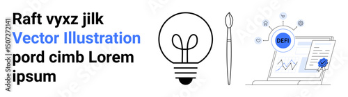 Lightbulb, brush, and computer screen with charts and network nodes representing creativity, technology, innovation, and analytics. Ideal for creativity, business, education art marketing