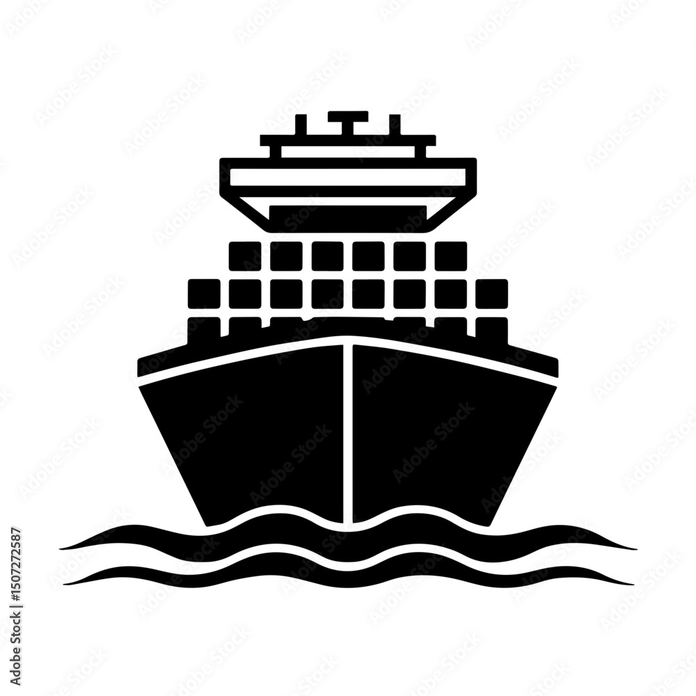 Obraz premium Black Silhouette Container Ship Icon