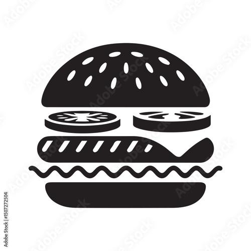 Stacked burger vector. Burger silhouette. Hamburger symbol