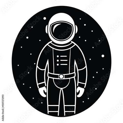 Astronaut Vector Illustration Space Exploration, Cosmonaut, Galaxy, Universe, Black and White