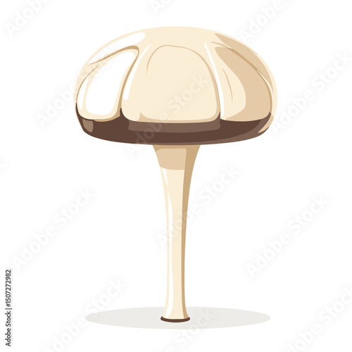 Isolated Smooth White and Brown Mushroom with a Defined Stalk on a White Background