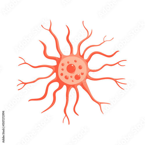 Isolated Vector Illustration of a Neuron Cell Body and Branching Dendrites on White Background