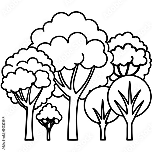 Deciduous Tree Silhouettes – Black Vector on White