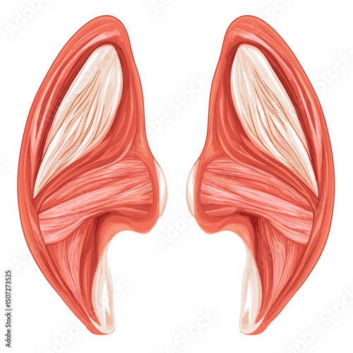 Muscle Anatomy Diagram in Light Pink and White Shades with Visible Tendons on a White Background for Educational Purposes