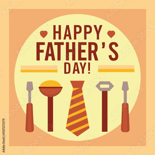 Festive Father's Day Graphic: A Tie and Tools Celebration in Earthy Tones, Perfect for Cards or Backgrounds on Father's Holiday, Dad's Appreciaton Celebration.