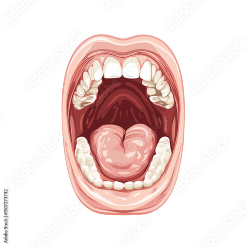 Open Mouth Pixel Art Illustration Featuring Teeth Tongue and Detailed Oral Cavity Anatomy on a White Background