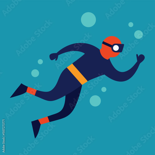 Underwater Adventure Vector Illustration of a Diver Exploring the Ocean Depths