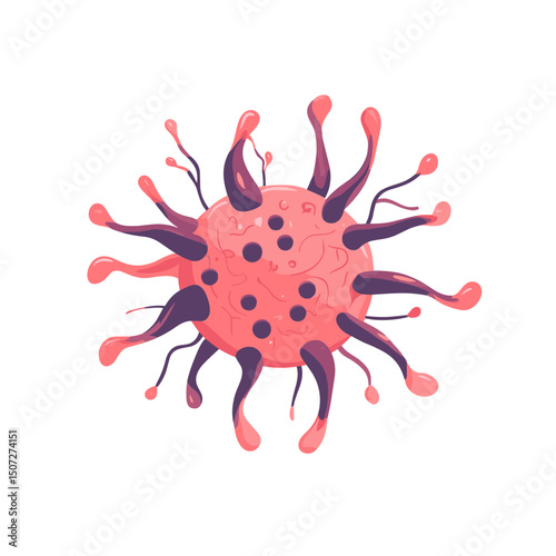 Pink and Purple Viral Microbe with Spikes Isolated on White Background for Scientific Illustration