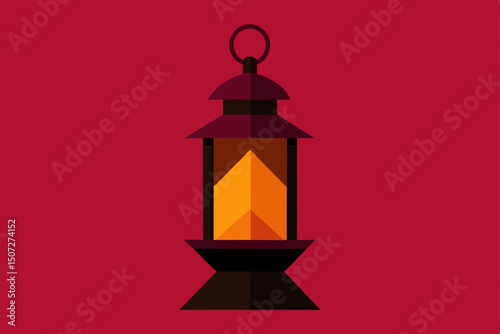 A vector illustration of an antique metal street lantern with a glowing candle