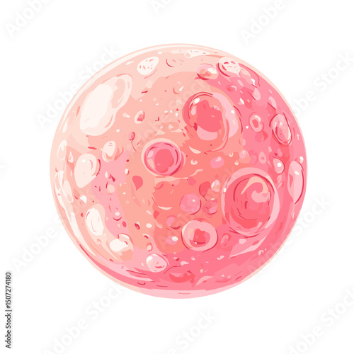 Pink Moon Illustration with Craters and Textured Surface Isolated on White Background for Decorative and Fantasy Themes