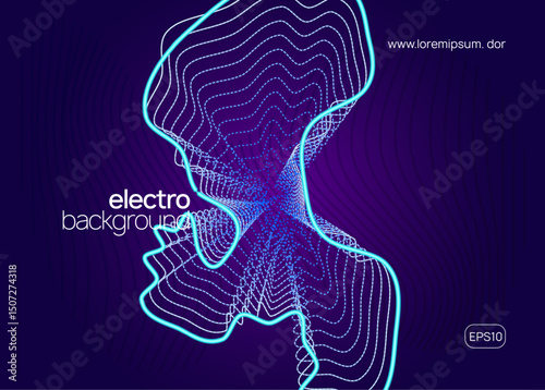 Dance Background. Blue Techno Magazine. Soundwave Disco Invitation. Discotheque Trance Template. Electro Cover. Edm Flyer. Pink Party Design. Violet Dance Background