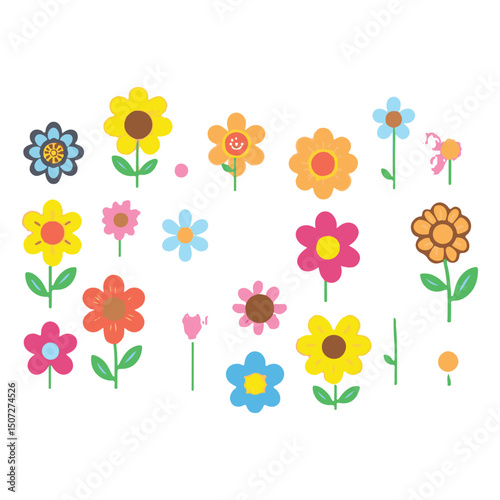 Collection of colorful hand drawn flowers illustration