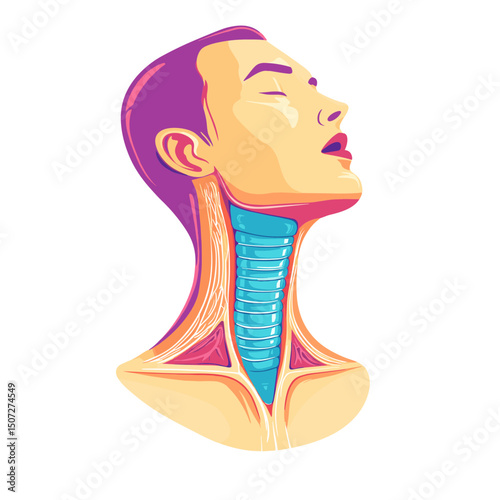 Pixel Art Illustration of Human Throat Anatomy with Teal Esophagus on White Background