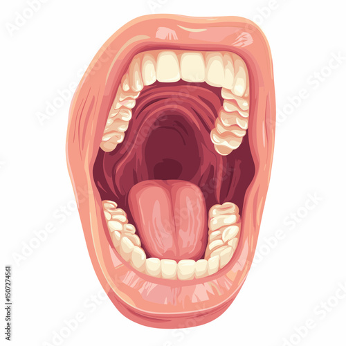 Pixel Art Illustration of Open Mouth with Visible Teeth and Tongue Medical Diagram